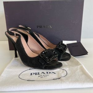 Auth PRADA Natte Buckle Heels
